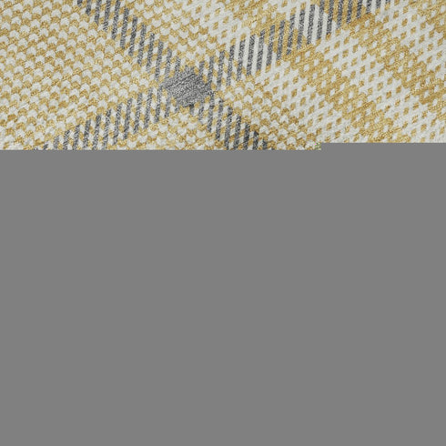 9' X 12' Gold Ivory And Gray Plaid Washable Area Rug With UV Protection