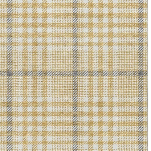 9' X 12' Gold Ivory And Gray Plaid Washable Area Rug With UV Protection