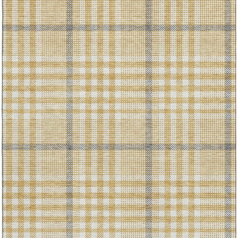 9' X 12' Gold Ivory And Gray Plaid Washable Area Rug With UV Protection