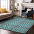 9' X 12' Teal Ivory And Gray Plaid Washable Area Rug With UV Protection