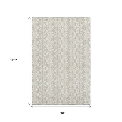 8' X 10' Beige And Ivory Ogee Washable Area Rug With UV Protection