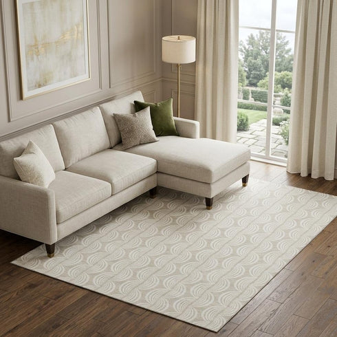 8' X 10' Beige And Ivory Ogee Washable Area Rug With UV Protection