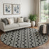 8' Black And Ivory Ogee Washable Round Rug With UV Protection