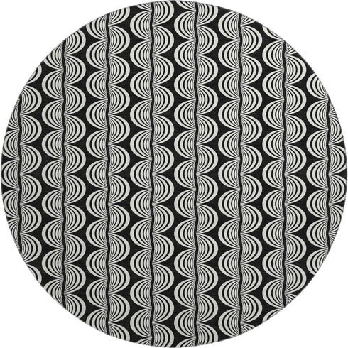 8' Black And Ivory Ogee Washable Round Rug With UV Protection