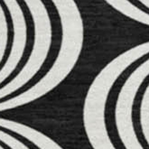 8' Black And Ivory Ogee Washable Round Rug With UV Protection