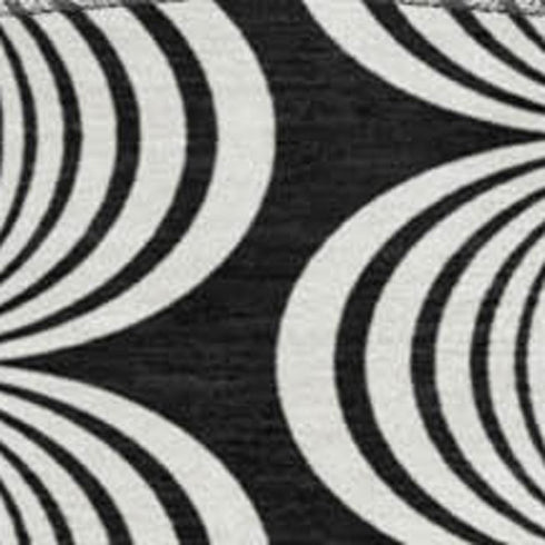 8' Black And Ivory Ogee Washable Round Rug With UV Protection
