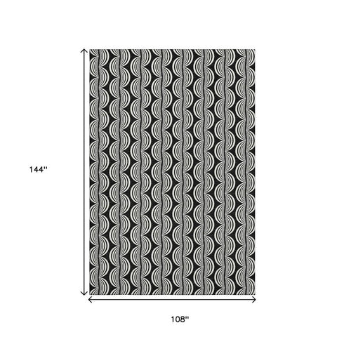 9' X 12' Black And Ivory Ogee Washable Area Rug With UV Protection