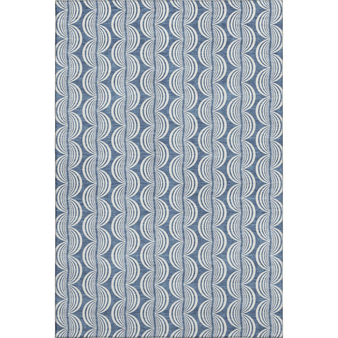 5' X 8' Denim Blue Ivory And Gray Ogee Washable Area Rug With UV Protection