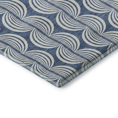 5' X 8' Denim Blue Ivory And Gray Ogee Washable Area Rug With UV Protection