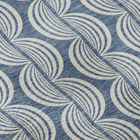 5' X 8' Denim Blue Ivory And Gray Ogee Washable Area Rug With UV Protection
