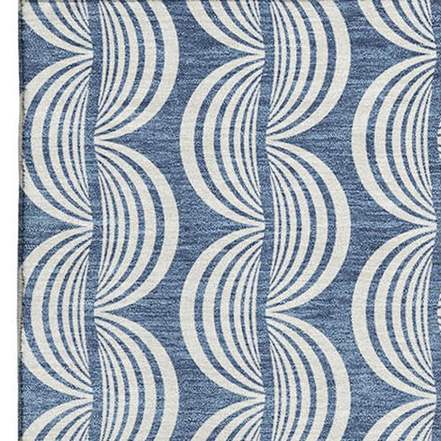 5' X 8' Denim Blue Ivory And Gray Ogee Washable Area Rug With UV Protection