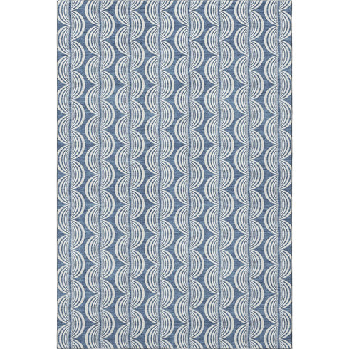 5' X 8' Denim Blue Ivory And Gray Ogee Washable Area Rug With UV Protection