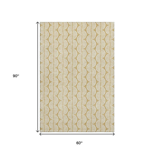 5' X 8' Gold And Ivory Ogee Washable Area Rug With UV Protection