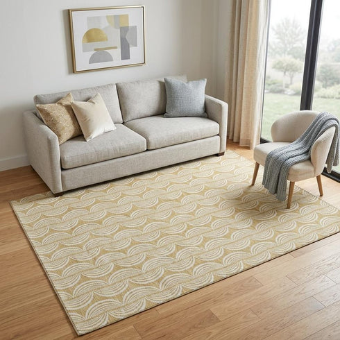5' X 8' Gold And Ivory Ogee Washable Area Rug With UV Protection