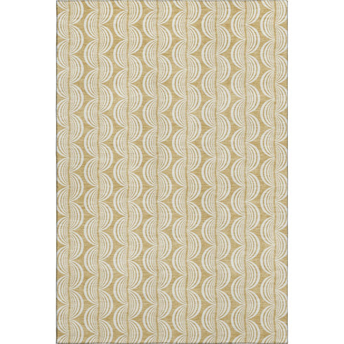 5' X 8' Gold And Ivory Ogee Washable Area Rug With UV Protection