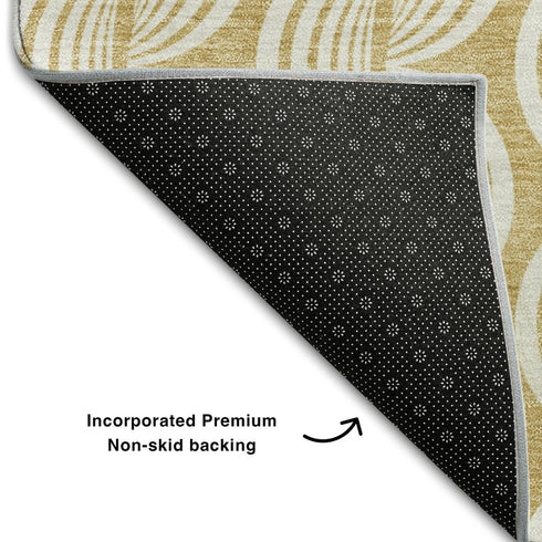 5' X 8' Gold And Ivory Ogee Washable Area Rug With UV Protection