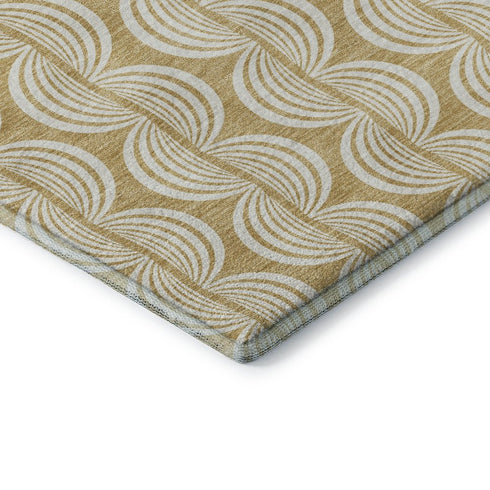 5' X 8' Gold And Ivory Ogee Washable Area Rug With UV Protection