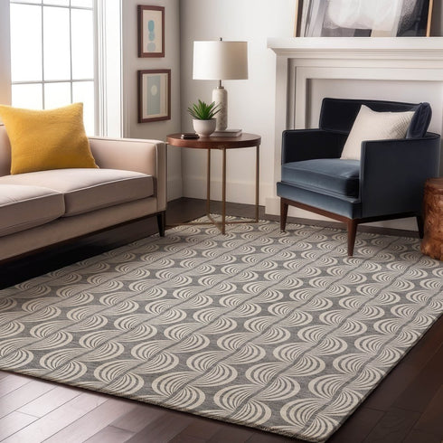 8' X 10' Gray And Ivory Ogee Washable Area Rug With UV Protection