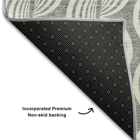8' X 10' Gray And Ivory Ogee Washable Area Rug With UV Protection