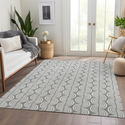 8' X 10' Gray And Ivory Ogee Washable Area Rug With UV Protection