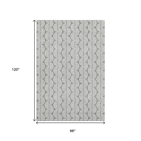 8' X 10' Gray And Ivory Ogee Washable Area Rug With UV Protection