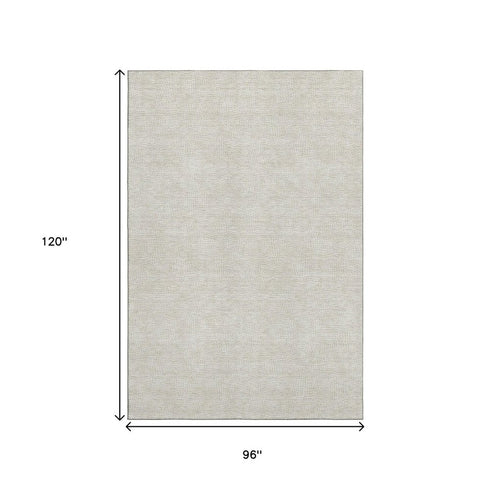 8' X 10' Beige And Ivory Geometric Washable Area Rug With UV Protection