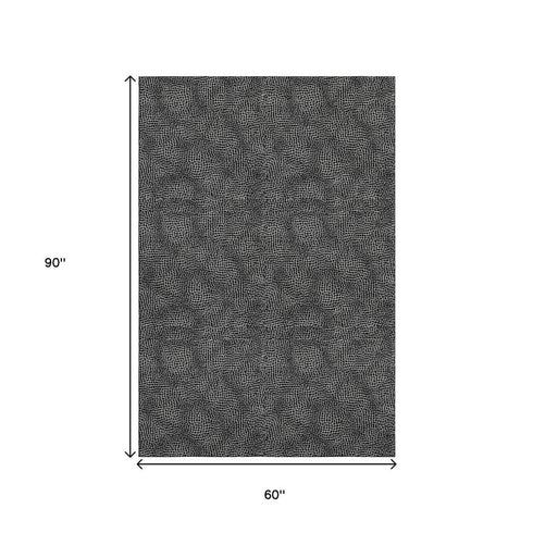 5' X 8' Black And Ivory Geometric Washable Area Rug With UV Protection