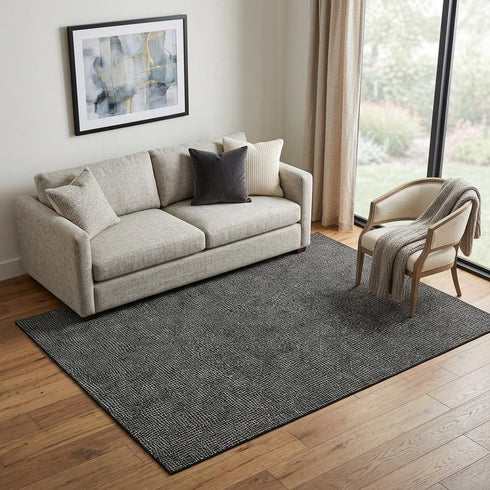 5' X 8' Black And Ivory Geometric Washable Area Rug With UV Protection