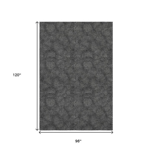 8' X 10' Black And Ivory Geometric Washable Area Rug With UV Protection