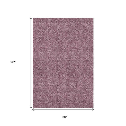 5' X 8' Eggplant And Ivory Geometric Washable Area Rug With UV Protection