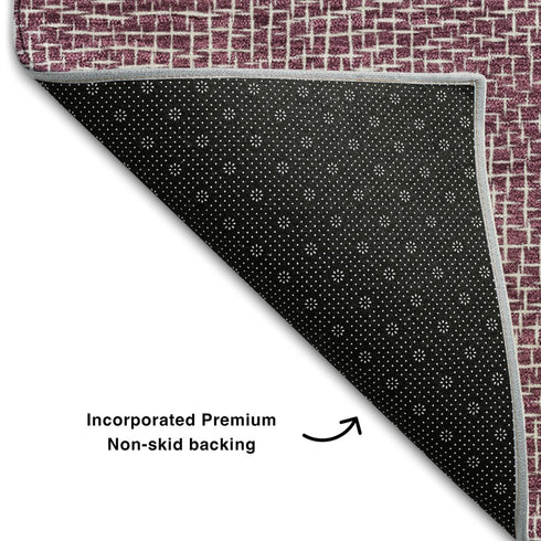 5' X 8' Eggplant And Ivory Geometric Washable Area Rug With UV Protection