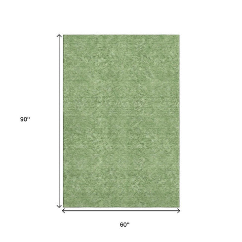 5' X 8' Green And Ivory Geometric Washable Area Rug With UV Protection