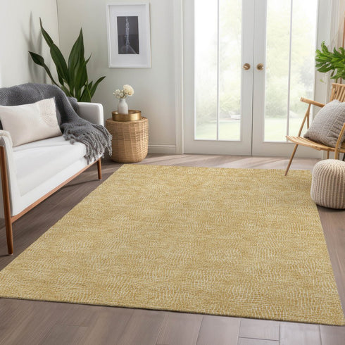 9' X 12' Gold And Ivory Geometric Washable Area Rug With UV Protection