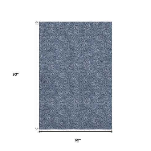 5' X 8' Navy Blue And Ivory Geometric Washable Area Rug With UV Protection