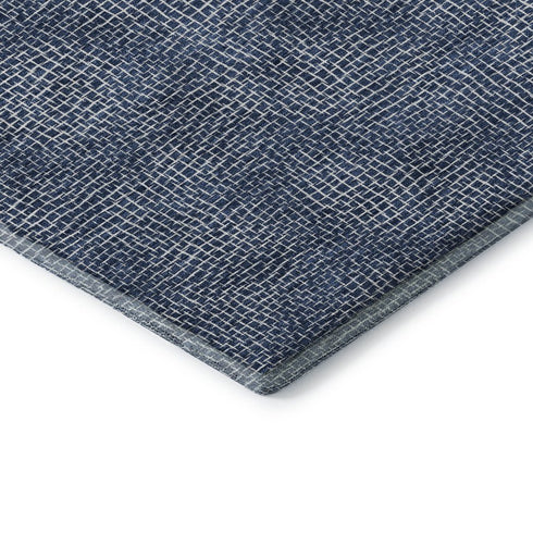 5' X 8' Navy Blue And Ivory Geometric Washable Area Rug With UV Protection