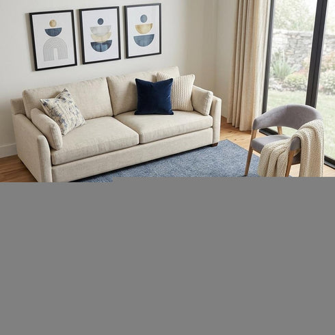 5' X 8' Navy Blue And Ivory Geometric Washable Area Rug With UV Protection