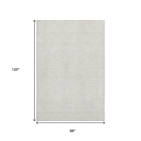 8' X 10' Beige And Ivory Geometric Washable Area Rug With UV Protection