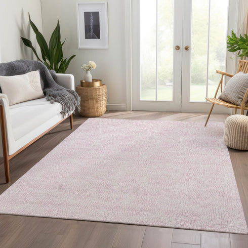 8' X 10' Pink And Ivory Geometric Washable Area Rug With UV Protection