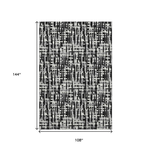 9' X 12' Black Ivory And Gray Abstract Geometric Washable Area Rug With UV Protection