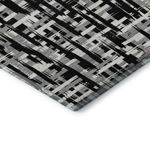 9' X 12' Black Ivory And Gray Abstract Geometric Washable Area Rug With UV Protection