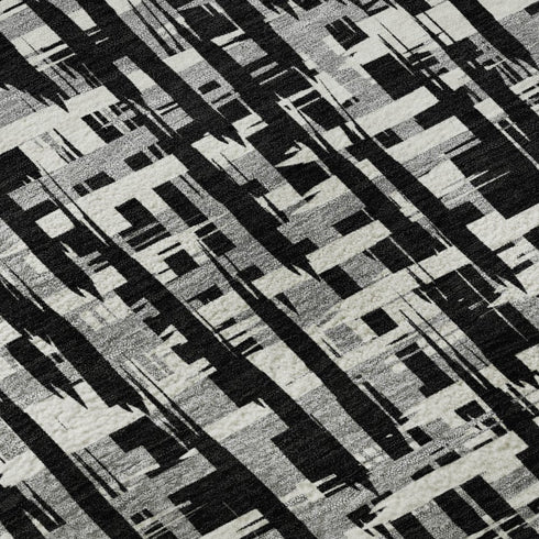 9' X 12' Black Ivory And Gray Abstract Geometric Washable Area Rug With UV Protection