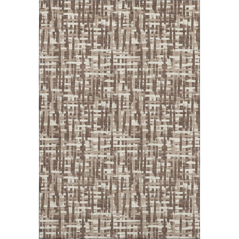 5' X 8' Brown Beige And Ivory Abstract Geometric Washable Area Rug With UV Protection