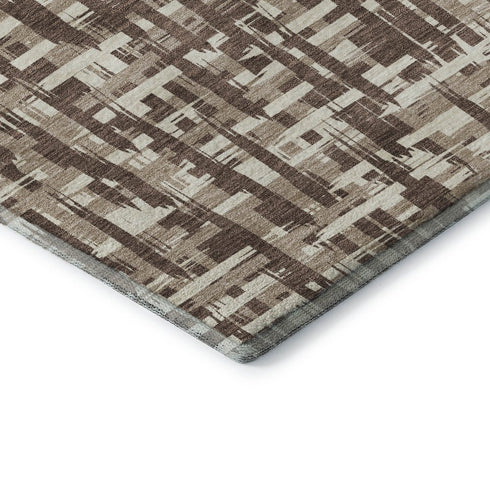 5' X 8' Brown Beige And Ivory Abstract Geometric Washable Area Rug With UV Protection