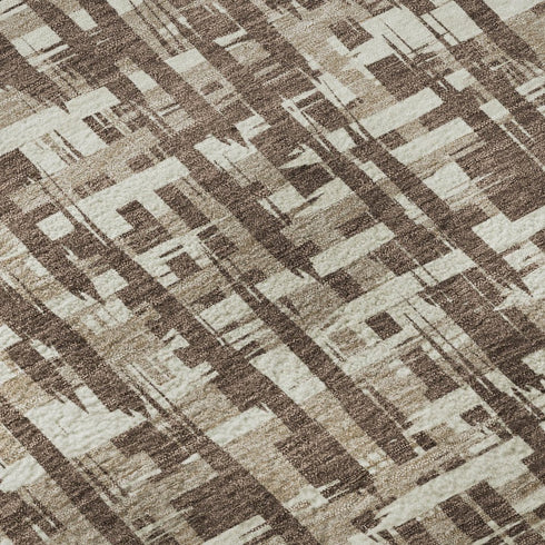 5' X 8' Brown Beige And Ivory Abstract Geometric Washable Area Rug With UV Protection