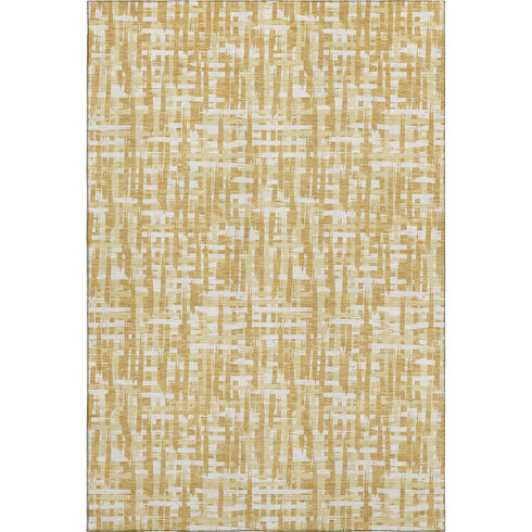 5' X 8' Gold Ivory And Wheat Abstract Geometric Washable Area Rug With UV Protection