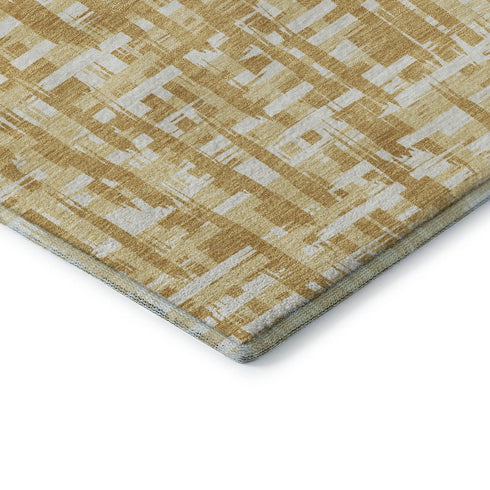 5' X 8' Gold Ivory And Wheat Abstract Geometric Washable Area Rug With UV Protection
