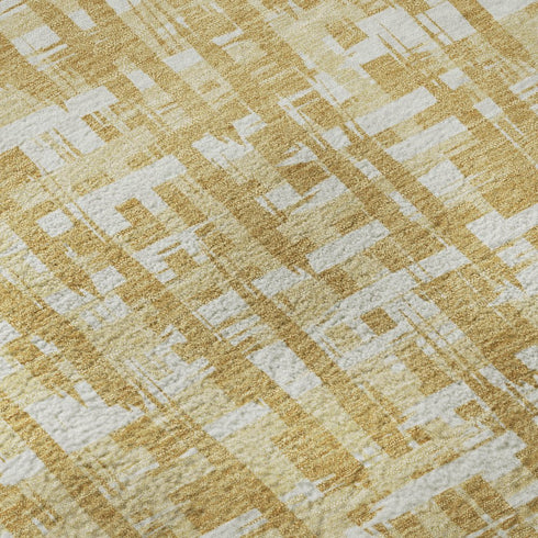 5' X 8' Gold Ivory And Wheat Abstract Geometric Washable Area Rug With UV Protection
