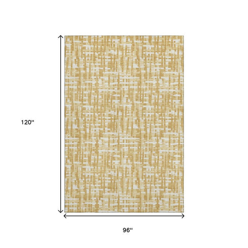 8' X 10' Gold Ivory And Wheat Abstract Geometric Washable Area Rug With UV Protection