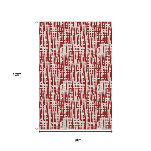 8' X 10' Red Beige And Ivory Abstract Geometric Washable Area Rug With UV Protection