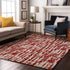 8' X 10' Red Beige And Ivory Abstract Geometric Washable Area Rug With UV Protection